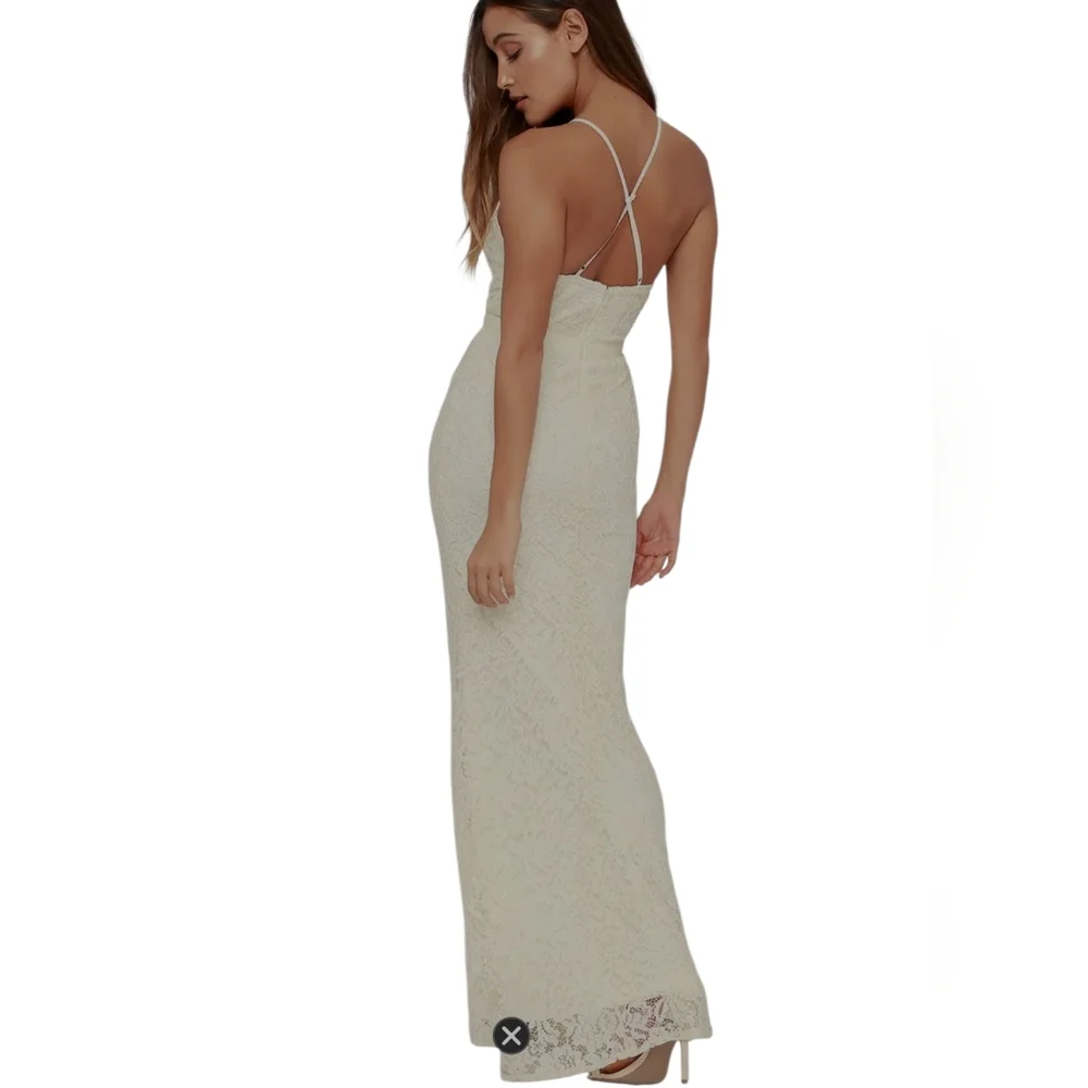 Lulu's Cream Halter Maxi Gown for Brides/ Wedding Guests. XS - Picture 6 of 15